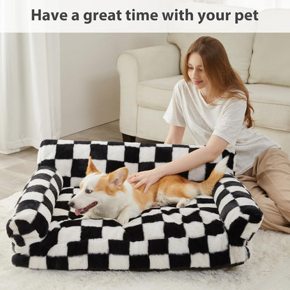 BFPETHOME Cat Couch & Dog Couch Bed, Pet Sofa for Small Pet, Cute Cat Sofa, Checkered Dog Bed with Washable Cover (Black&White)