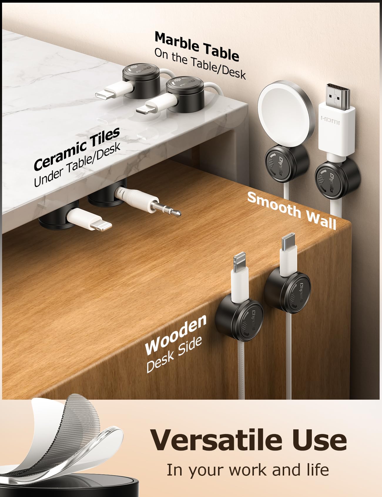 9 Pack Cord Organizer, Chfeila [360°Rotating Twist-Lock] Magnetic Cable Management Clips, Adhesive Phone Charging Keeper Wire Cord Holder for Nightstand/Car/Wall, Office Desk Accessories Decor (Black)