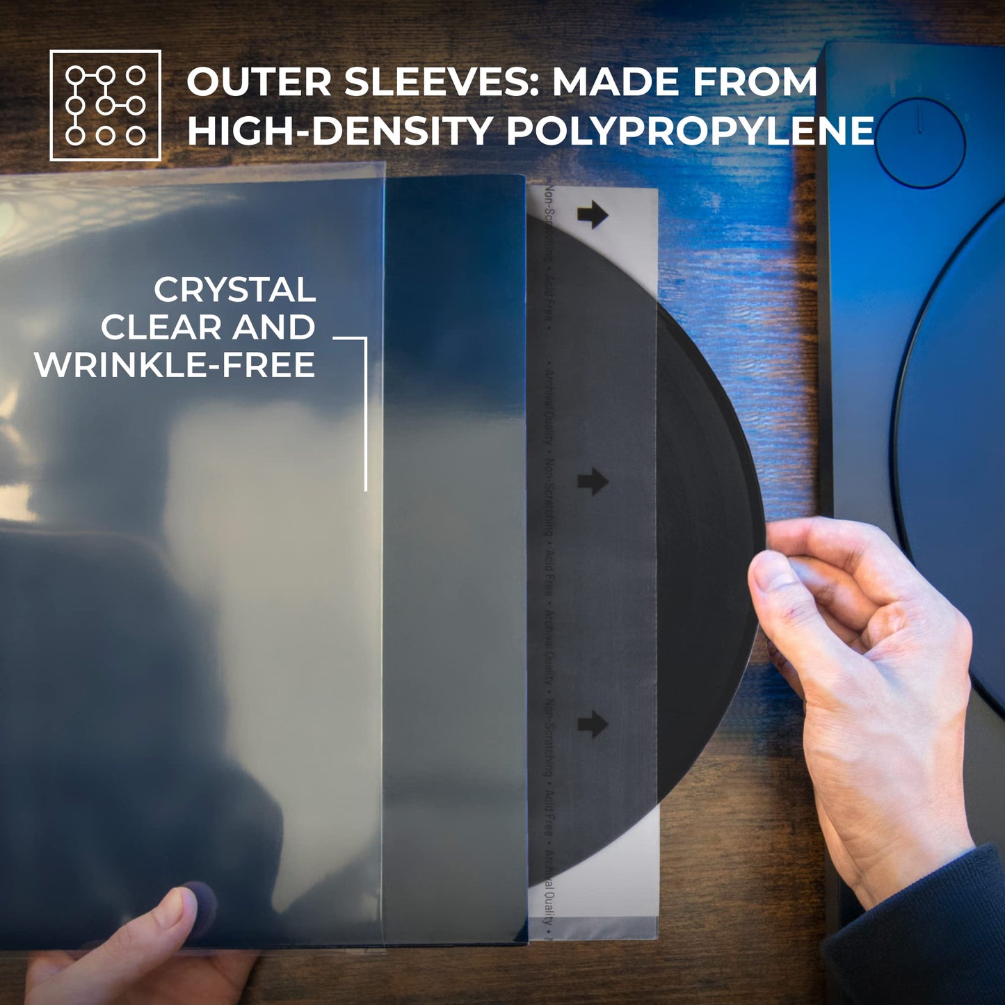 BIG FUDGE Vinyl Record Inner & Outer Sleeve Bundle - 12" x 25pcs High-Density Polypropylene Outer Sleeve Album Covers & 12" x 25pcs Archival Anti-Static Rice Paper LP Inner Sleeves