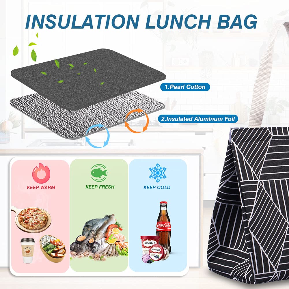 iknoe Insulated Lunch Bag for Women & Adults, 9L Foldable Wide-Open Cooler Bag with Pockets, Leakproof & Portable, for Picnic, Office, Beach, Black Rhombus
