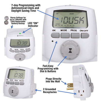 Intermatic DT620 Heavy Duty Indoor Digital Plug-inTimer - Full 7-Day Programming Options - Timer for Lighting, Fans & Small Appliances
