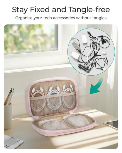 BAGSMART Electronics Organizer Travel Case, Cord Organizer for Women, Travel Cable Bag (Beige)
