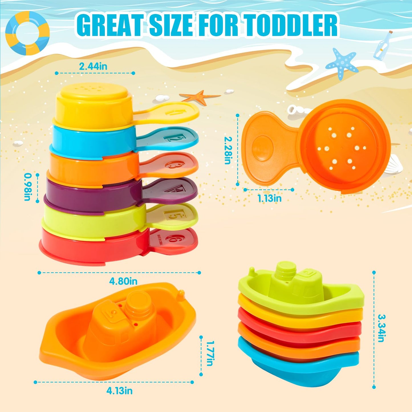Baby Bath Toys for Kids Ages 1-3, 11PCS Mold Free Bath Toys for Toddlers with Floating Boats & Bath Spoons, Bathtub Water Pool Toys for Babies and Toddlers