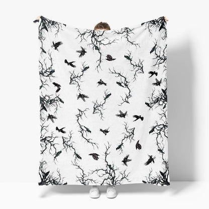 Horaldaily Halloween Flannel Blanket Throw, Crow Tree Soft Fuzzy Plush Cozy Fleece Blankets for Couch Sofa Bed Lounging, Ideal Gifts for Kids Adults Wife Self, 50x60