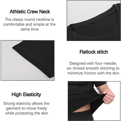 HovSiyla 5 Pack Men's Compression Shirts Cool Dry Short Sleeve Baselayer Athletic Workout T Shirts Black-L