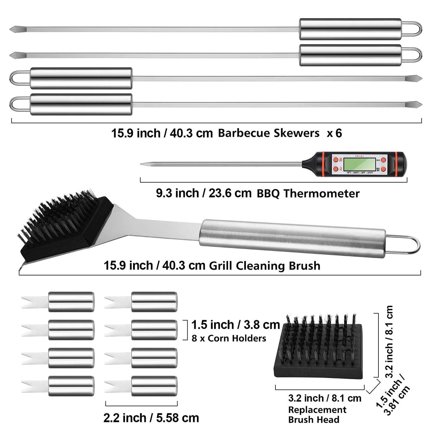BBQ Grill Accessories, 27PCs BBQ Tools Set, Stainless Steel Grill Tools Set, Grilling Kit for Men Women with Spatula Thermometer Meat Injector Gloves, Barbecue Utensils Gift for Smoker Camping