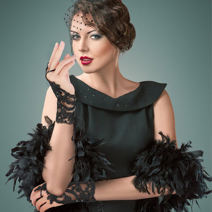 Women's Short Lace Embroidered Gloves Lace Fingerless Gloves Tea Party Gloves for Opera Prom Masquerade Evening Halloween Dress Accessories