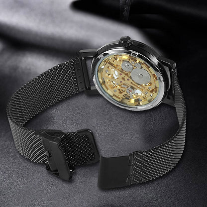 Whodoit Men's Mesh Strap Mechanical Skeleton Watch