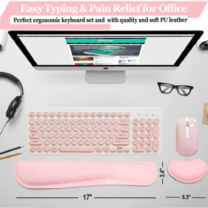 BamLue Upgrade Cleanable PU Leather Keyboard Wrist Rest, Gel Mouse Wrist Pillow Pad Set for Easy Typing & Pain Relief for Laptop, Office & Home, Ergonomic Sets for Keyboard-Pink
