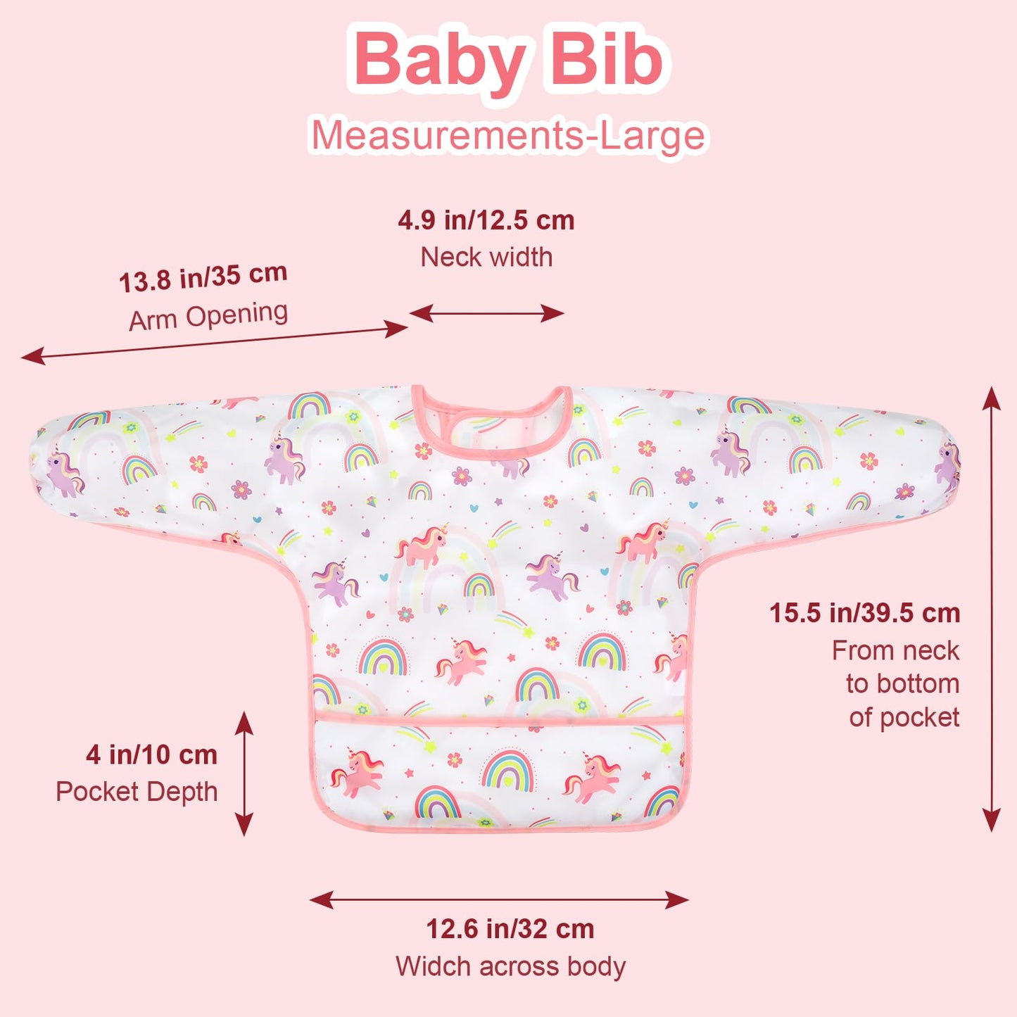 Accmor 4 Pack Long Sleeve Bibs, Baby Smock Waterproof Sleeved Bib Smock for Baby Toddler 6-24 Months