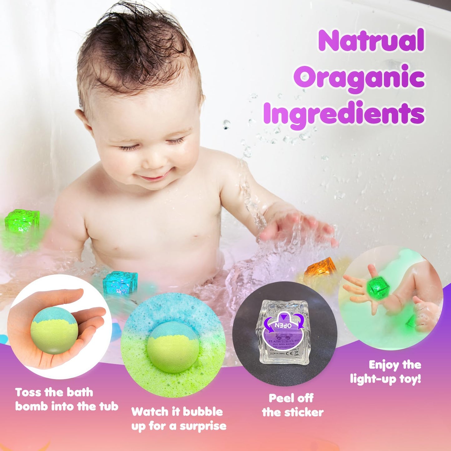 Bath Bombs for Kids with Surprise Toys Inside, 8 Pcs 3.5 Oz Light Up Bath Bombs Gift Set with Essential Oils, Handmade Spa Moisturizing Bath Bombs for Women Relaxing, Birthday, Party, Christmas