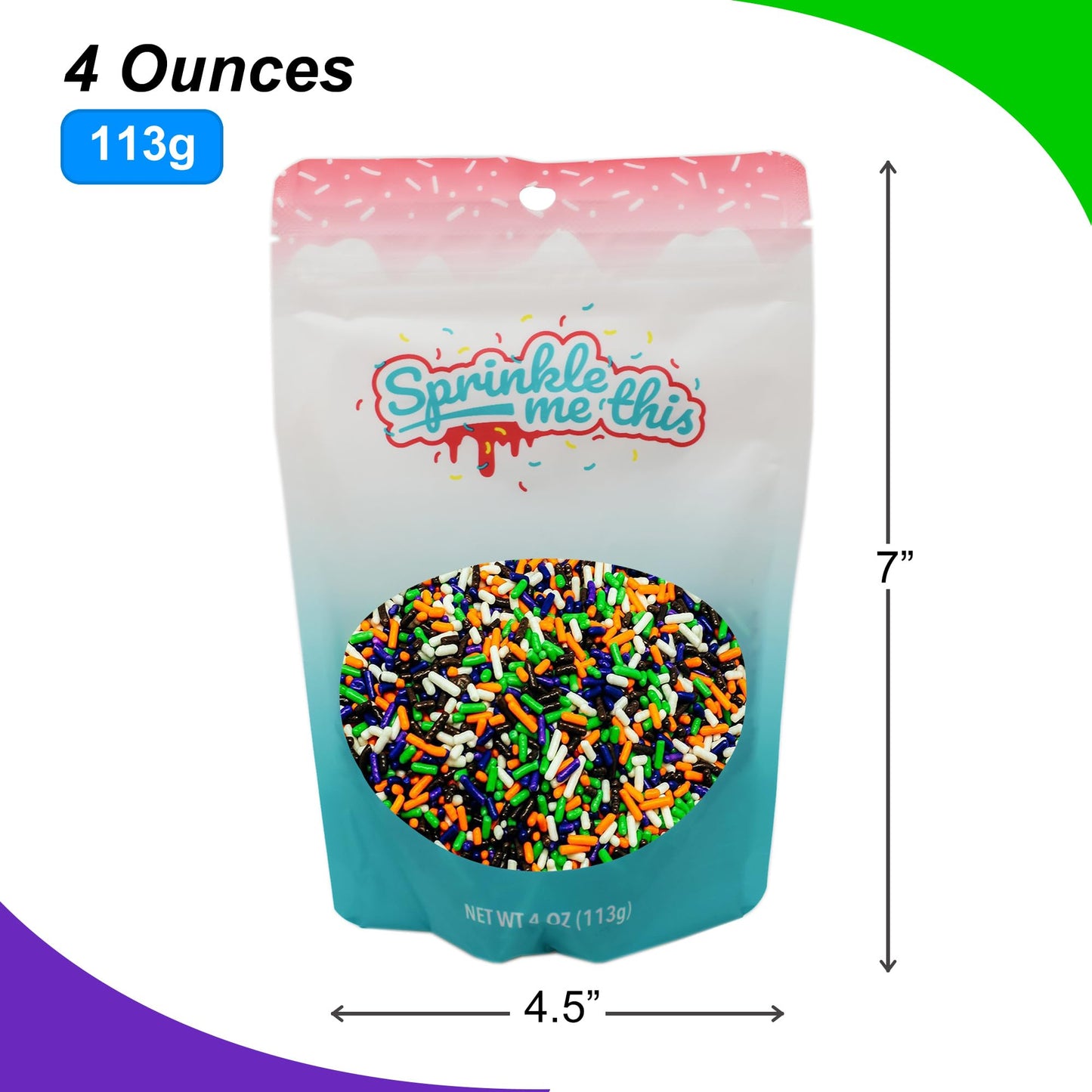 Wicked and Frightful Mix - Orange White Black Purple and Lime Green Halloween Jimmies - Cake Pop Cookie Cupcake Cakes Semi-Sweet Edible Confetti Decorations Sprinkles Dessert Jimmies Toppers - 4 Oz