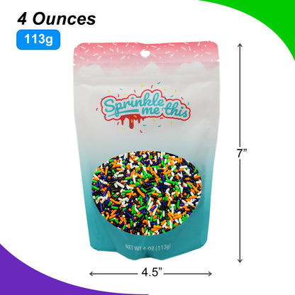 Wicked and Frightful Mix - Orange White Black Purple and Lime Green Halloween Jimmies - Cake Pop Cookie Cupcake Cakes Semi-Sweet Edible Confetti Decorations Sprinkles Dessert Jimmies Toppers - 4 Oz