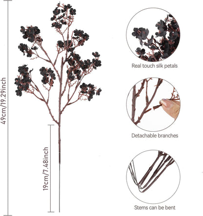 HIAGROW Babys Breath Artificial Flowers, 8 Bundles Real Touch Black Fake Flowers Silk Flowers Bulk for Vase Home Office Wedding Indoor Outdoor Centerpiece Table Party Halloween Decorations