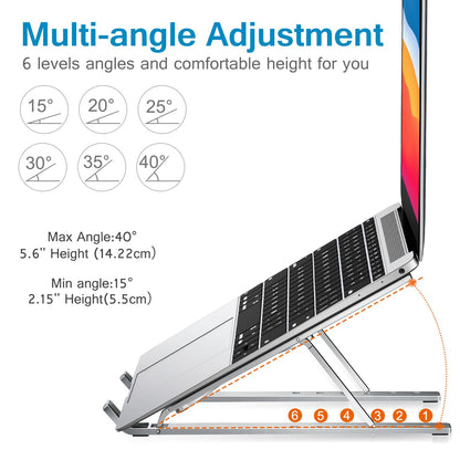 ivoler Laptop Stand, Laptop Holder Riser Computer Tablet Stand, 6 Angles Adjustable Aluminum Ergonomic Foldable Portable Desktop Holder Compatible with 10-15.6” MacBook,iPad, HP, Dell, Lenovo Silver