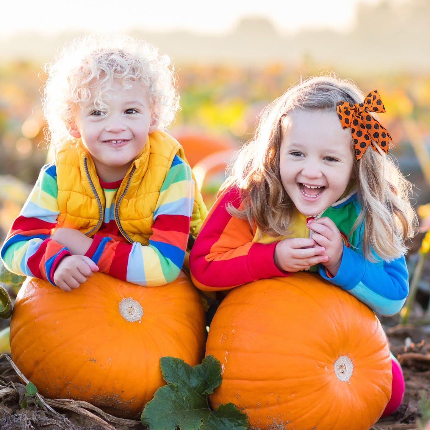 Wiaxin 3 Rolls Wired Ribbon Orange 2.5 Inch x 15 Yards Easter Orange and Black Buffalo Plaid Ribbon Gingham Ribbon Dot Pattern Striped Ribbons for Halloween Thanksgiving Fall DIY Crafts Party Decor