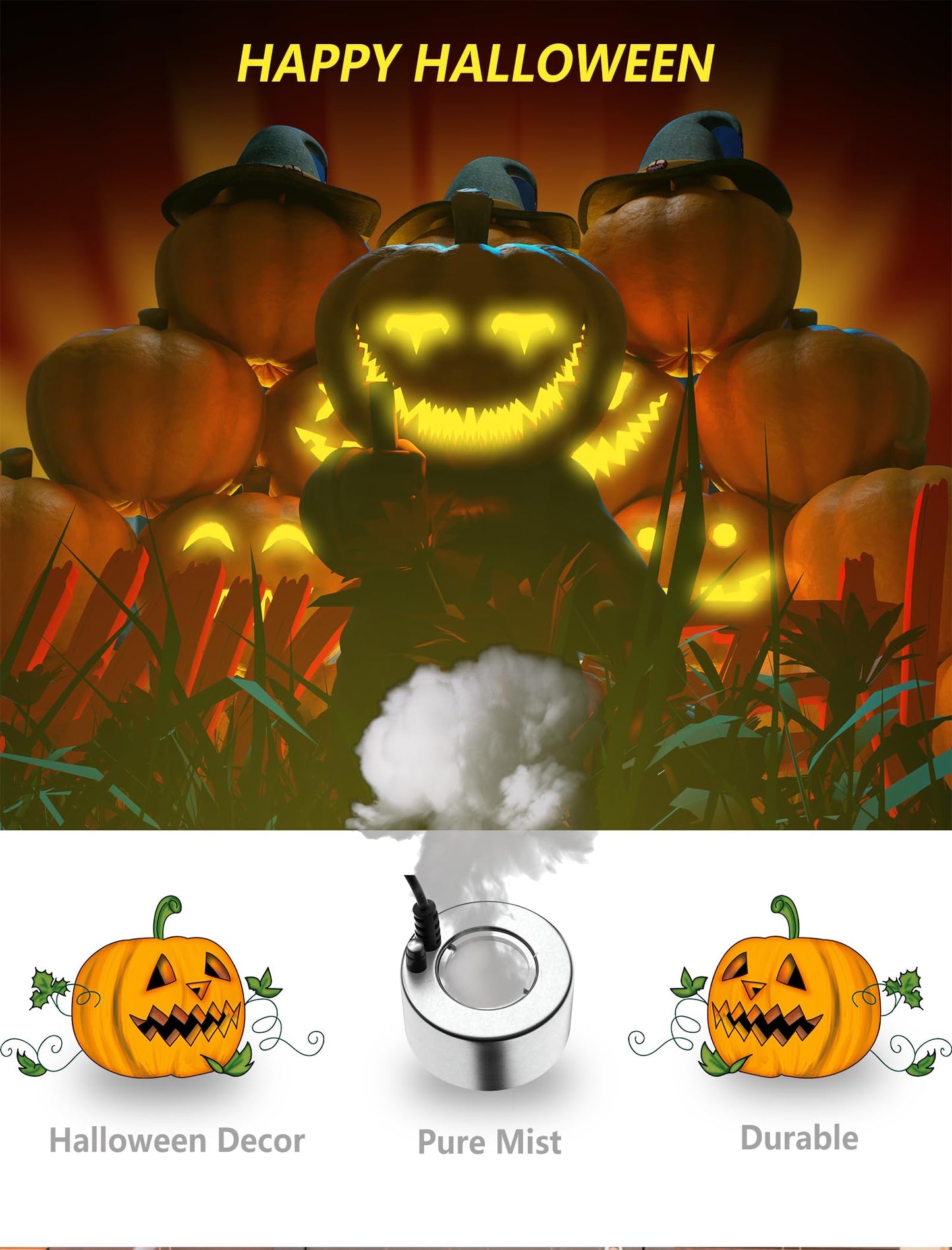 alizzy Ultrasonic Mist Maker, Indoor Fountain Water Feature Pond Portable Reptile Fogger Air humidifier, Halloween Cauldron Mini Fog Machine