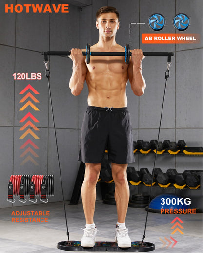 HOTWAVE Portable Exercise Equipment with 16 Gym Accessories,20 in 1 Push Up Board Fitness,Resistance Bands with Ab Roller Wheel,at Home Workout for Men
