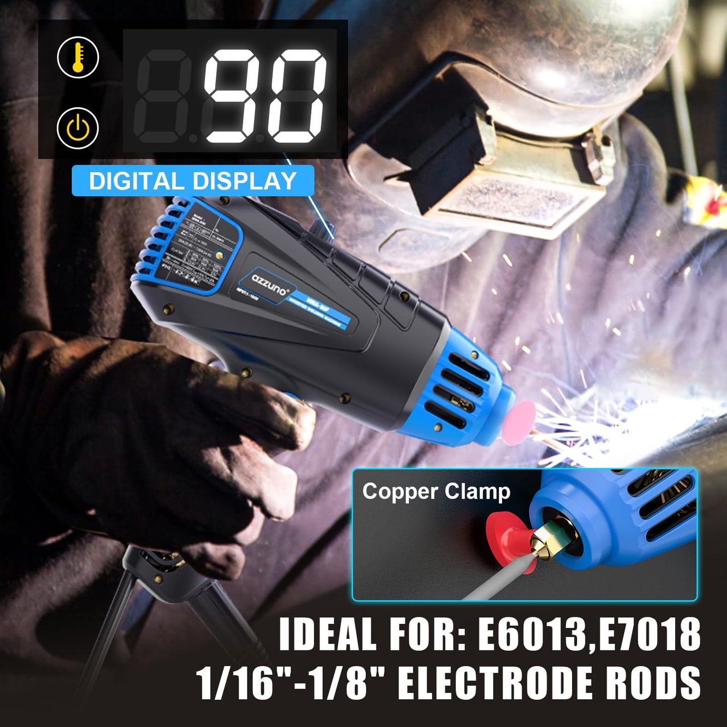 AZZUNO Handheld ARC Welding Machine 110V, 90A Portable Stick Welder Gun, Hand Held Welder Machine with IGBT Inverter Fits for 1/16''-1/8'' Electrode Rods