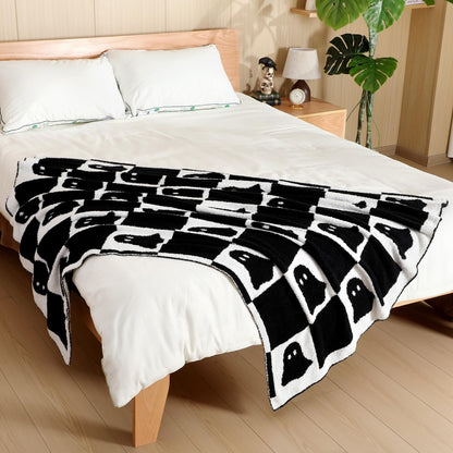 Buryeah Halloween Ghost Knit Throw Blanket, 50 x 60 Inch Spooky Ghost Reversible Knitted Throw Blanket, Cozy Lightweight Soft Gift for Couch Sofa Bed