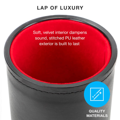 Brybelly Dice Set with Dice Shaker Cup - Perfect for Casino Dice Game for Family Leather - Poker Dice Shaker - 5 Red Lined Dice Cups and 25 Dice Sets