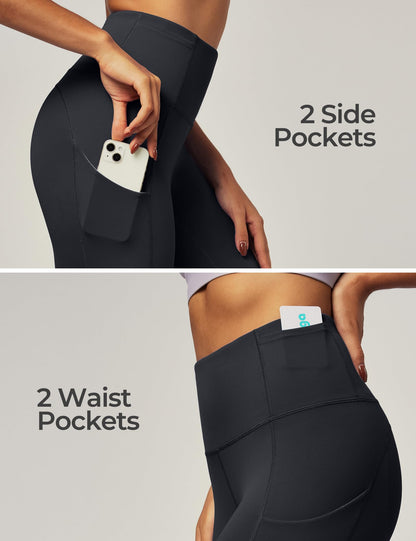 IUGA Leggings with Pockets for Women High Waisted Yoga Pants Women Leggings for Women Tummy Control Workout Compression Leggings Black