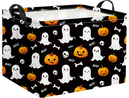 HIYAGON Rectangular Halloween Basket for Boys and Girls Kids Trick or Treat Pumpkin Basket for Halloween Parties Cute Storage Bin Organizer Box Room Decor(Black halloween)