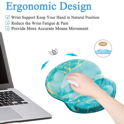 HEVITDA Mouse Pad Ergonomic Mouse Pad with Wrist Support Pain Relief Comfort Wrist Rest Pad with Non-Slip PU Base for Gaming, Home, Office & Travel, Green Marble