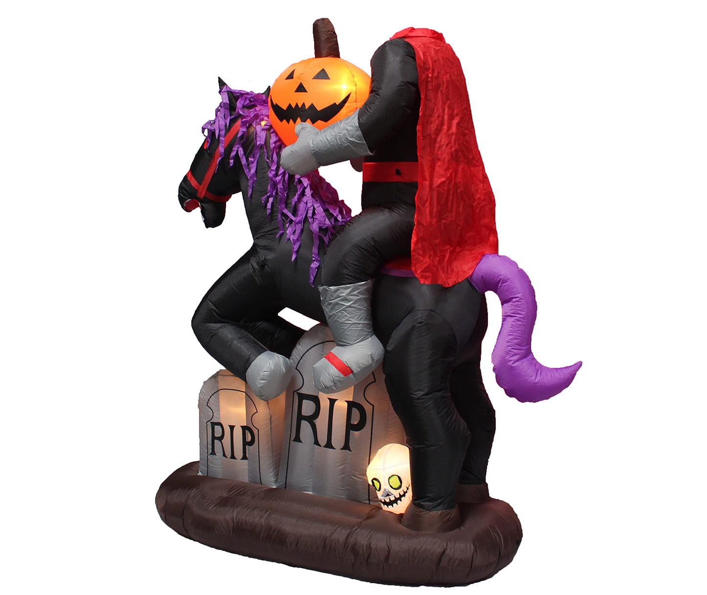 BZB Goods 6.5 Foot Tall Lighted Halloween Inflatable Headless Horseman with Horse Tombstones Skull and Pumpkin Lights