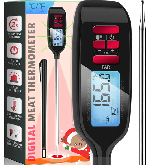 Antonki Meat Thermometer Digital, Smart Instant Read Food Thermometer with Super Long Probe for Cooking Grilling Baking Kitchen Candy BBQ Oil Liquid, Backlit Display, Battery Included
