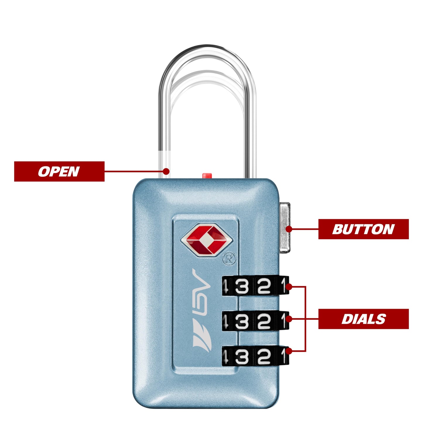 BV TSA Accepted Luggage Travel Lock, Set-Your-Own Combination Lock for School Gym Locker, Luggage Suitcase Baggage Locks, Filing Cabinets, Toolbox, Case (Arctic Blue, 2 Pack)