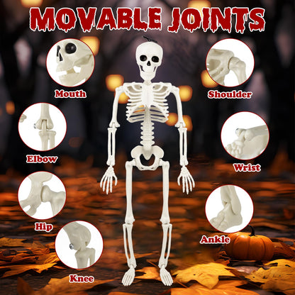 6 Pack Halloween Skeleton Decorations Outdoor: 16" Full Body Skeleton With Movable Posable Joints - Spooky Halloween Props for Yard, Garden, Lawn, Haunted House, Graveyard Decor