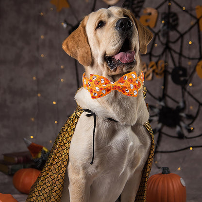 ARING PET Halloween Dog Collar with Bow, Cute Orange Ghost Pumpkin Pets Necklace Detachable Bow Tie Collars for Puppy Small Medium Large Girl Boy Dogs-XS