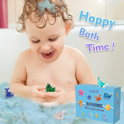 Bath Bombs for Kids with Surprise Toys Inside, 12 Pack Shell Kids Bath Bombs Gift Set for Girls Boys Birthday, Easter, Christmas, Halloween, Handmade Organic Bath Fizzy Bomb with Sea Animal for Child