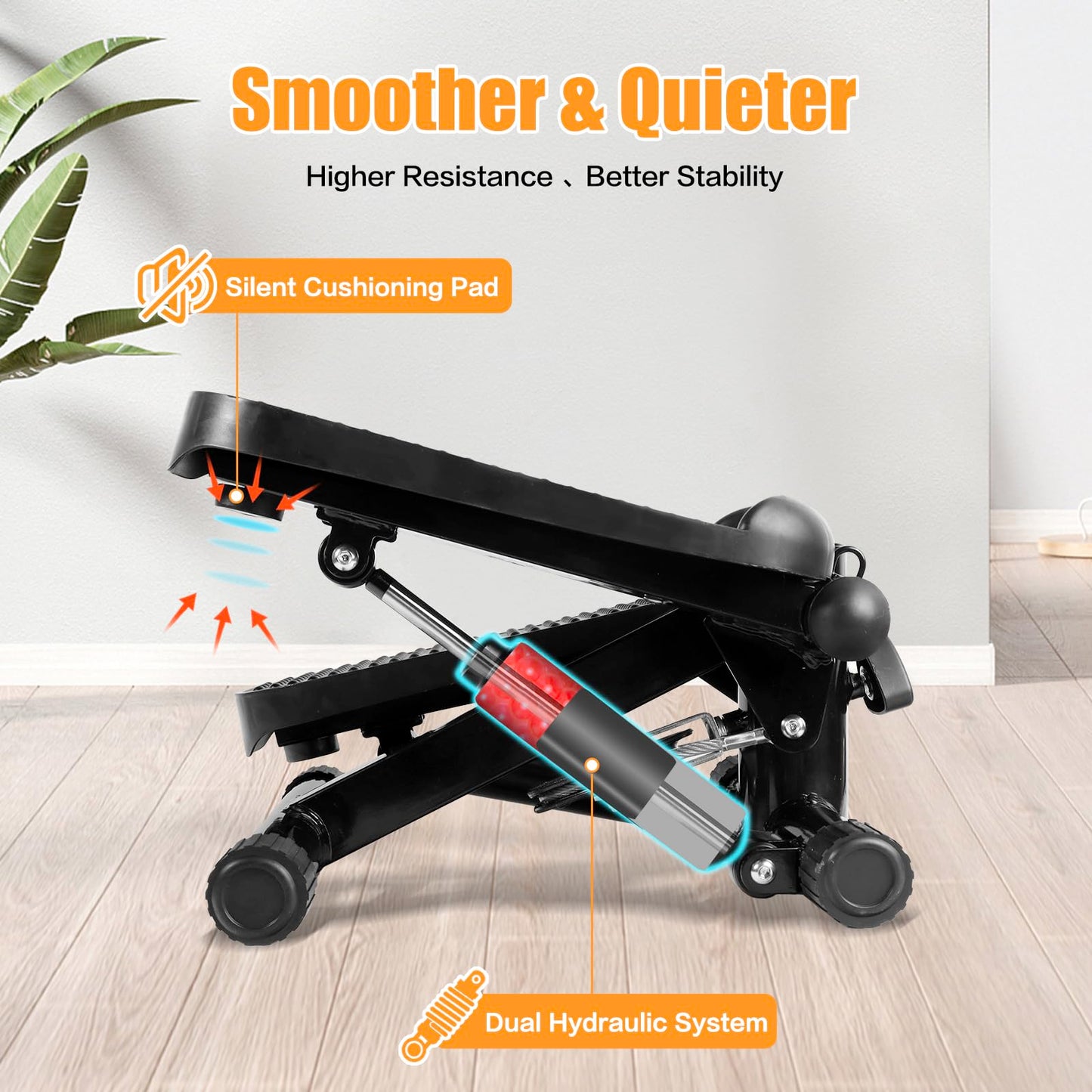 Hydraulic Fitness Stepper with LCD Monitor - Mini Stepper with 300LBS Loading Capacity and Resistance Bands