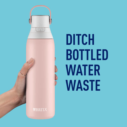 Brita Stainless Steel Premium Filtering Water Bottle, BPA-Free, Reusable, Insulated, Replaces 300 Plastic Water Bottles, Filter Lasts 2 Months or 40 Gallons, Includes 1 Filter, Rose - 20 oz