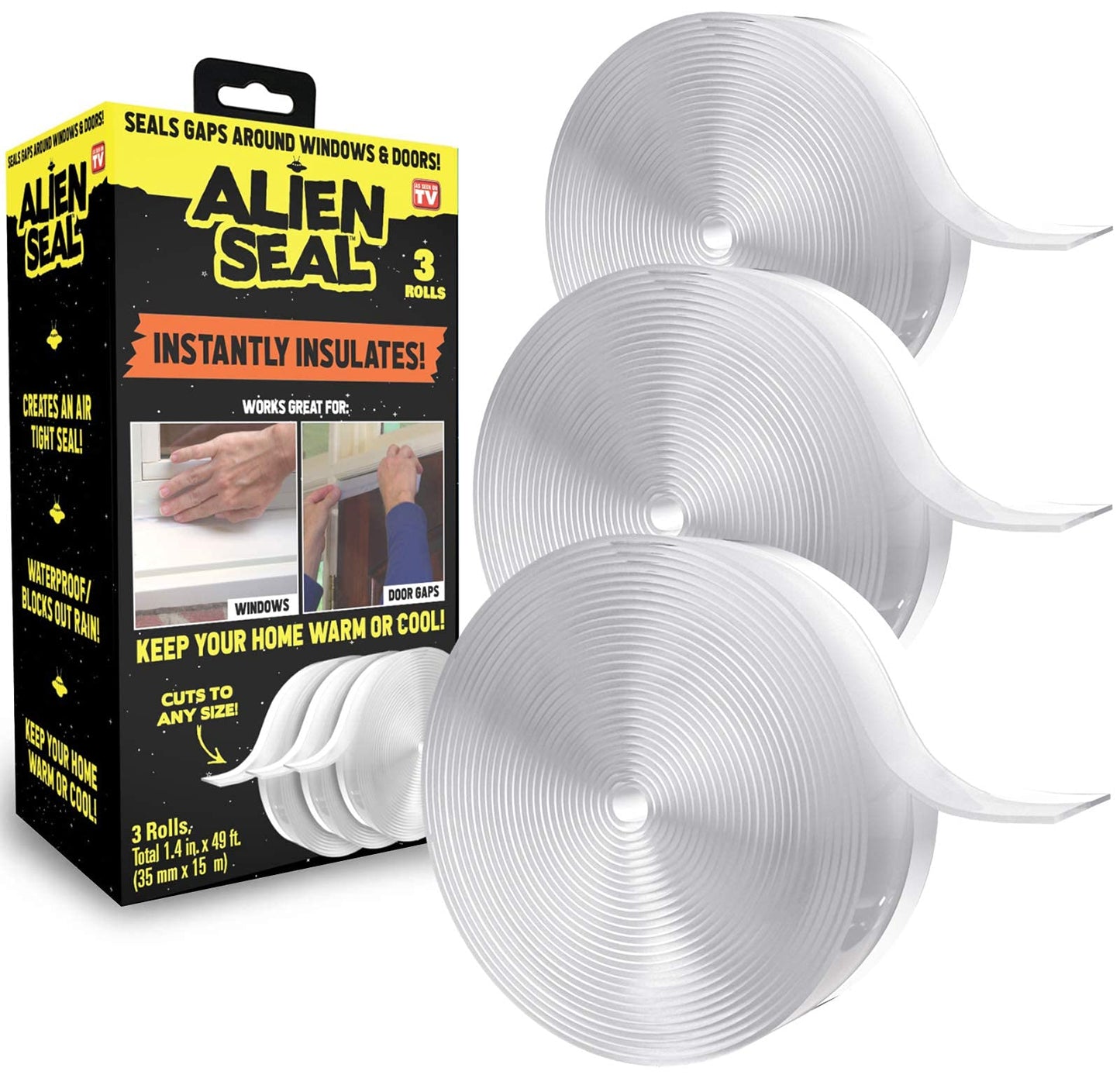 Alien Draft Seal Set of 49 Feet Anti-Draft Adhesive and Flexible Flap to Seal Gaps Around Doors and Windows As Seen On TV