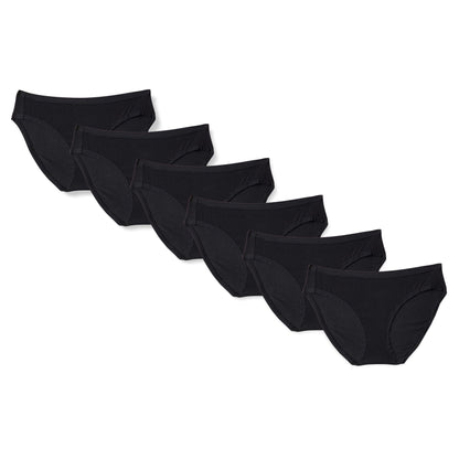 Amazon Essentials Women's Cotton Bikini Brief Underwear (Available in Plus Size), Pack of 6, Black, Medium