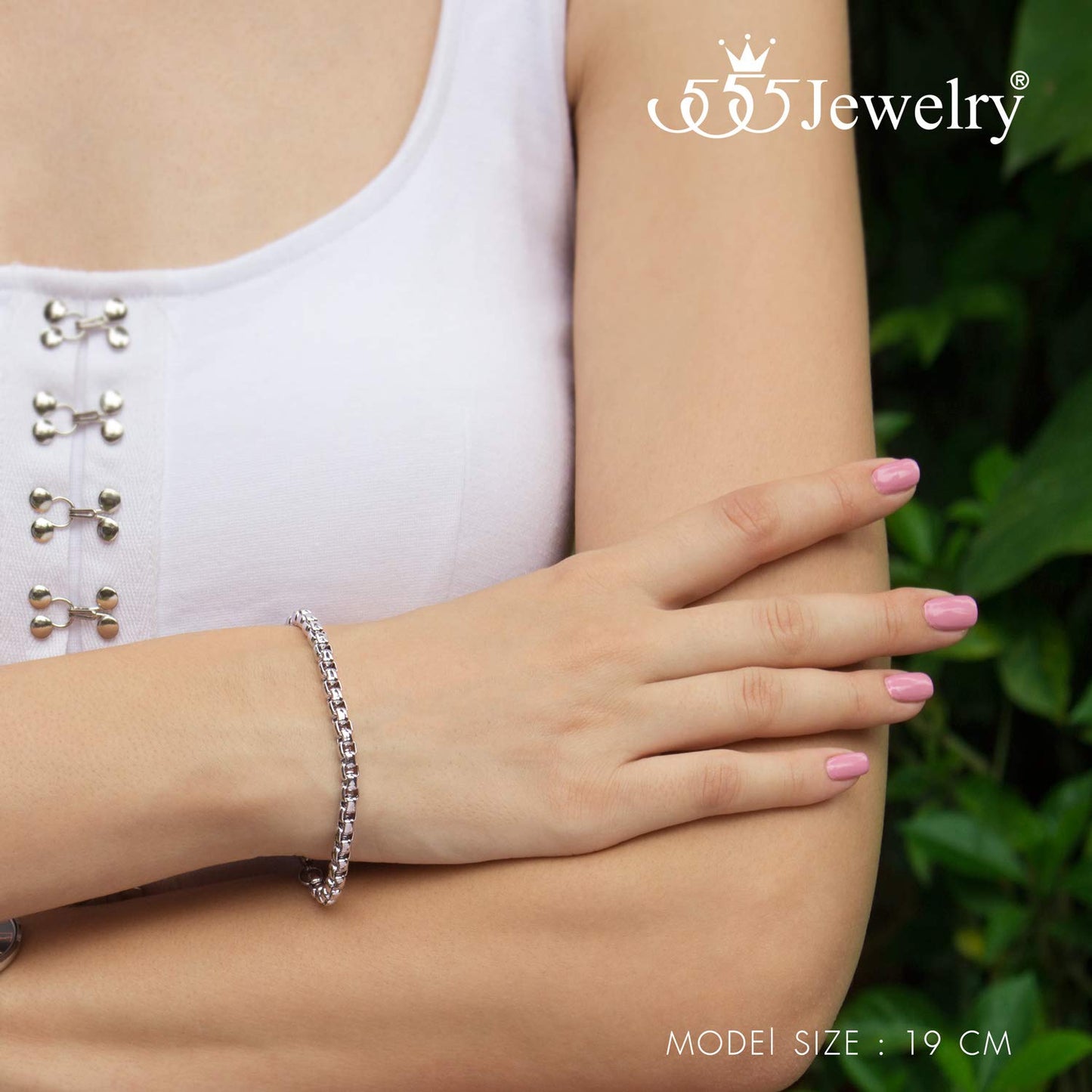 555Jewelry 5mm Stainless Steel Box Chain Bracelet for Men & Women, Stainless Steel Bracelet for Men, Bracelet Chain For Men, Sliver, 8.25 Inch