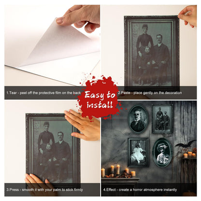 6 Pack Halloween Decoration 3D Changing Face Moving Gothic Horror Picture Frames Portrait, Waterproof, Full adhesive backing, Spooky Halloween Wall Decor For Haunted Mansion Castle Masquerade Party