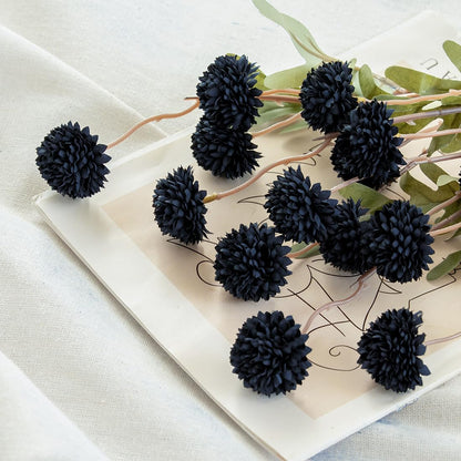 Artificial Kiku Flower - 5 Pcs Fake Pompon Mums Silk Small Chrysanthemum Faux Ball Fall Flower Stem Decor for Halloween Wedding Filler DIY Bouquet Centerpieces Arrangements Shower(Black)