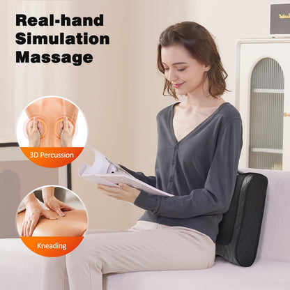 Back Massager with Heat, Percussion & Shiatsu 2-in-1 Massager for Lower Back Pain Relief, 3D Deep Tissue Kneading Massage Pillow for Back, Waist, Leg, Foot Relax, Gifts for Women Men