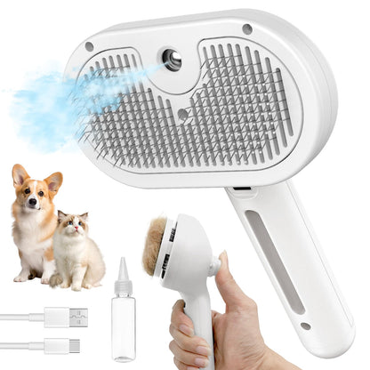 Herokitty 3 In 1 Self Cleaning Steamy Pet Brush - Anti-Static, Grooming Tool for Long and Short Hair Pets, Removes Loose Hair and Reduces Shedding, White