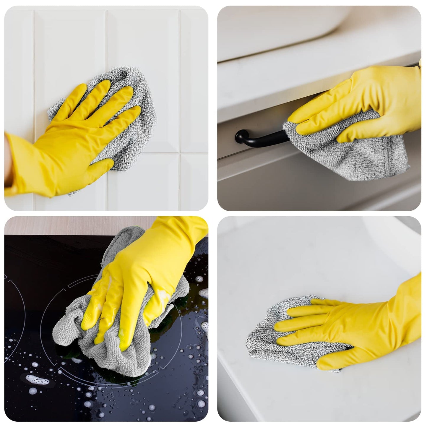 HAOBAOBEI Kitchen Cloth Dish Towels (12 Pack), Premium Dishcloths, Super Absorbent Microfiber Cleaning Cloth, Nonstick Oil Washable Fast Drying Dish Rags for Washing Dishes (Grey)