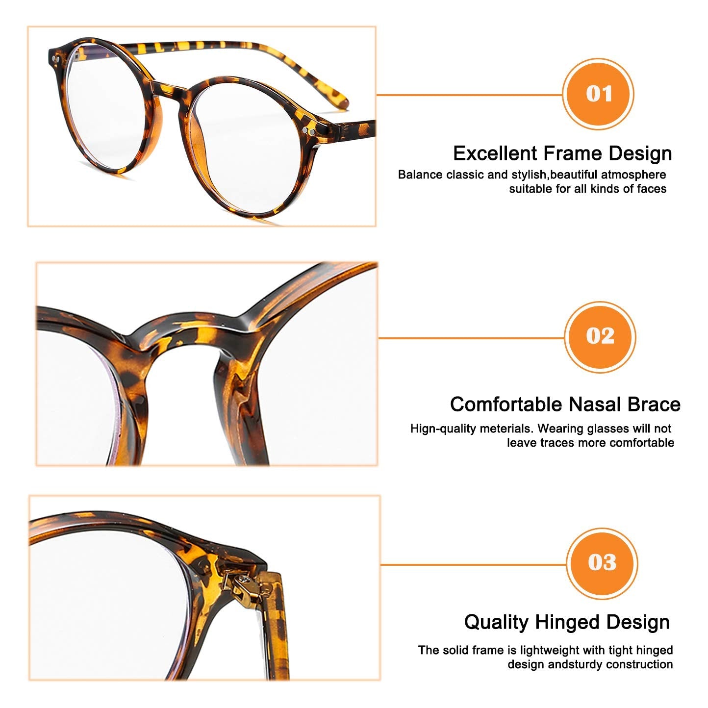 HJSTES Vintage Blue Light Glasses for Women Men Round Bluelight Blocking Glasses Thick TR90 Frame Eyeglasses(Tortoise)