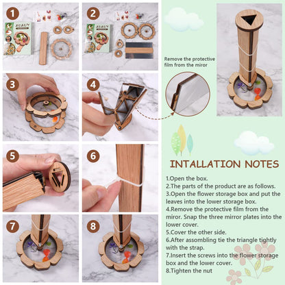 AUAUY Natural DIY Kaleidoscope Kit, Classic Magic Rotating Kaleidoscope Making Set, Handmade Educational Toys for Nature Lovers Birthday (Flower Shape)