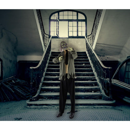 Haunted Hill Farm Life-Size Scary Talking Zombie Halloween Animatronic with Touch Activated Lights and Sound, Battery Operated Indoor or Covered Outdoor Halloween Decorations, Creepy Halloween Props