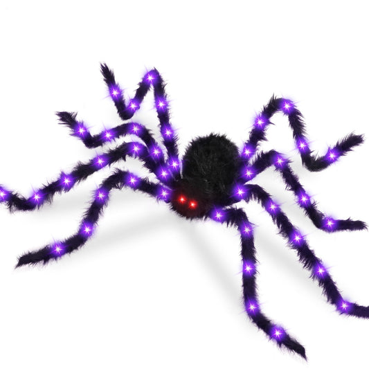 Brightown 4.9Ft Giant Halloween Spider Decoration 38LED Light up Black Hairy Spider with Red Lighted Eyes Battery Operated Realistic Scary Fake Spider for Yard Party Haunted House Decor Outdoor Indoor