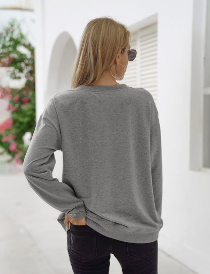 Blooming Jelly Women's Halloween Sweatshirts Skull Graphic T Shirts Long Sleeve Skeleton Shirt Trendy Fall Tops (X-Large, Grey)