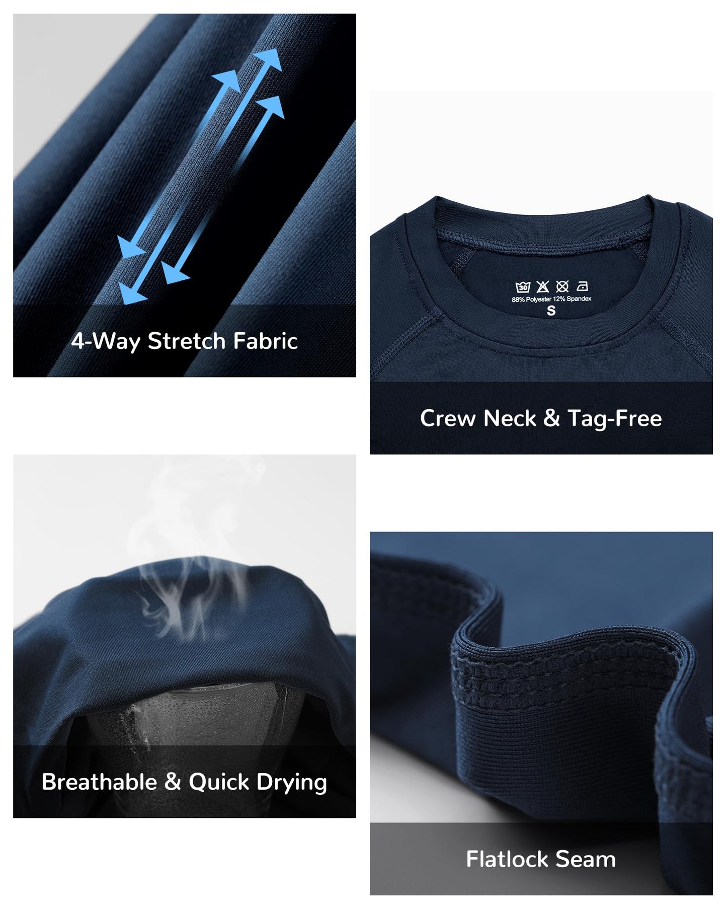 Blueleaf 3 Pack Boys Compression Shirt Short Sleeve Youth Basketball Football Undershirt Kids Quick Dry Athletic Base Layer T-Shirt Black+White+Navy Blue L